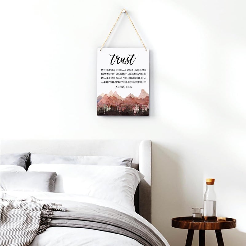 BELLOWDEER Proverbs 3:5-6 Christian Wall Decor Inspirational Decor Christian Gifts Bible Verse Wall Art Scripture Wooden Hanging Sign for Modern Home Office Bathroom Bedroom Wall Art Decoration 8 x 10 Inches - Image 3